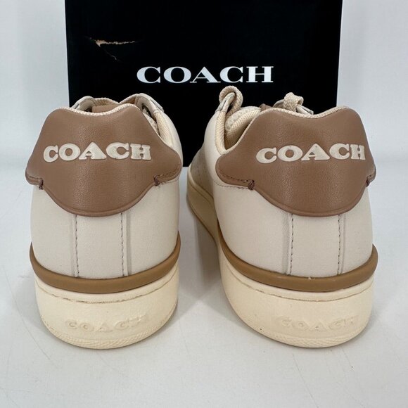 Coach Women's Lowline Low Top Sneakers size 6.5 B Lace-up Shoes Logo Beige/Brown - Picture 3 of 5